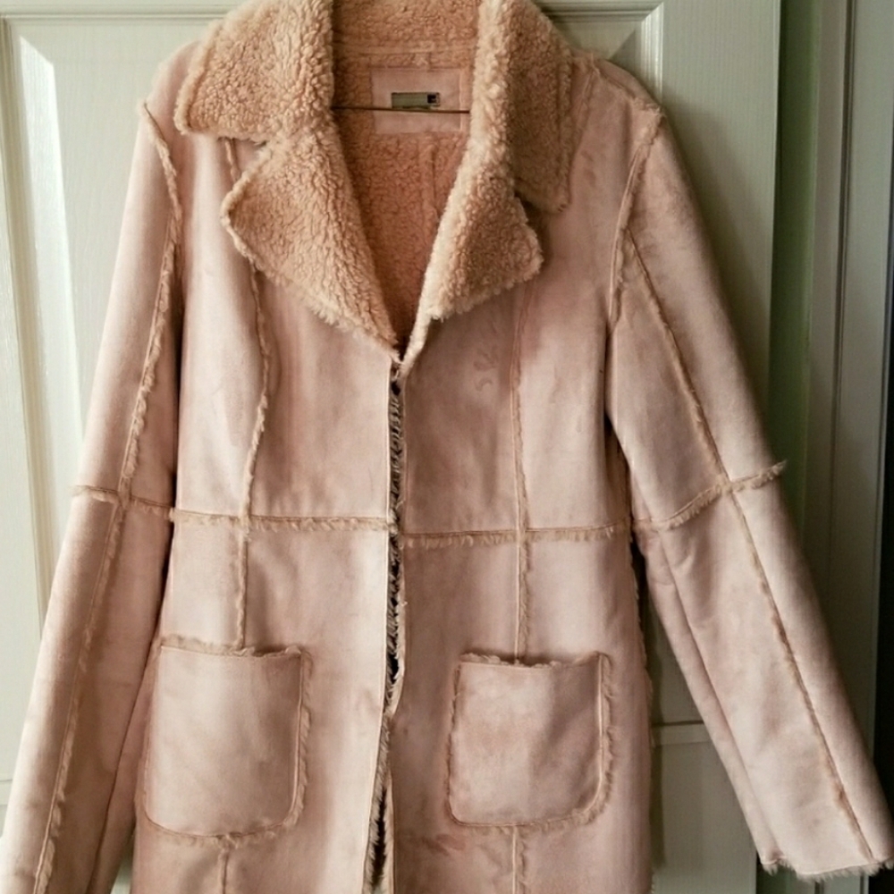 Peach toned faux suede/sherpa jacket